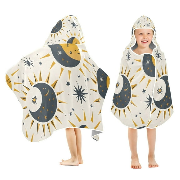 Sun Moon and Stars Kids Hooded Beach Towel Baby Bath Poncho Towels with Hood Absorbent 50"x23.5" for Pool Swimming