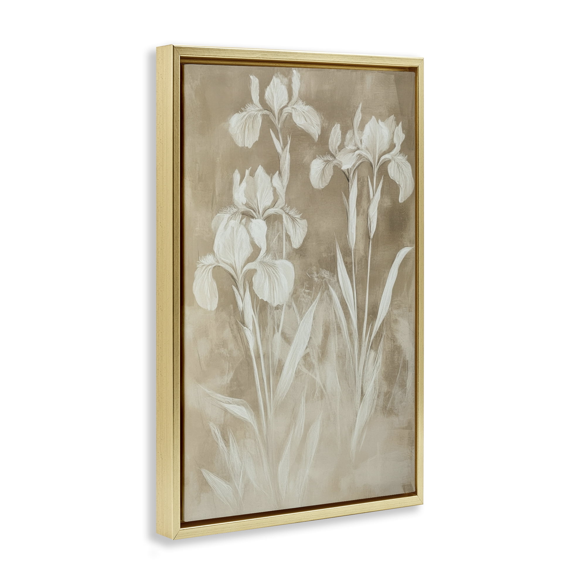 Stupell Industries Neutral Iris Botanical Study Gold Framed Floater Canvas Wall Art, design by Petal Prints Design