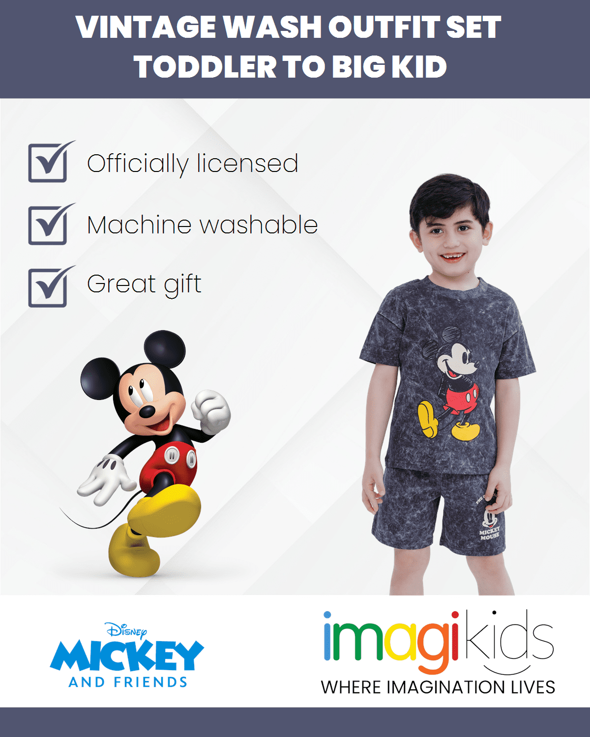 Disney Mickey Mouse Pluto Vintage Drop Shoulder T-Shirt and Shorts Outfit Set Toddler to Big Kid