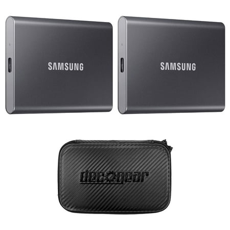 Samsung MU-PC1T0T/AM Portable SSD T7 USB 3.2 1TB, Gray (2-Pack) Bundle with Deco Gear Hard EVA Case with Zipper