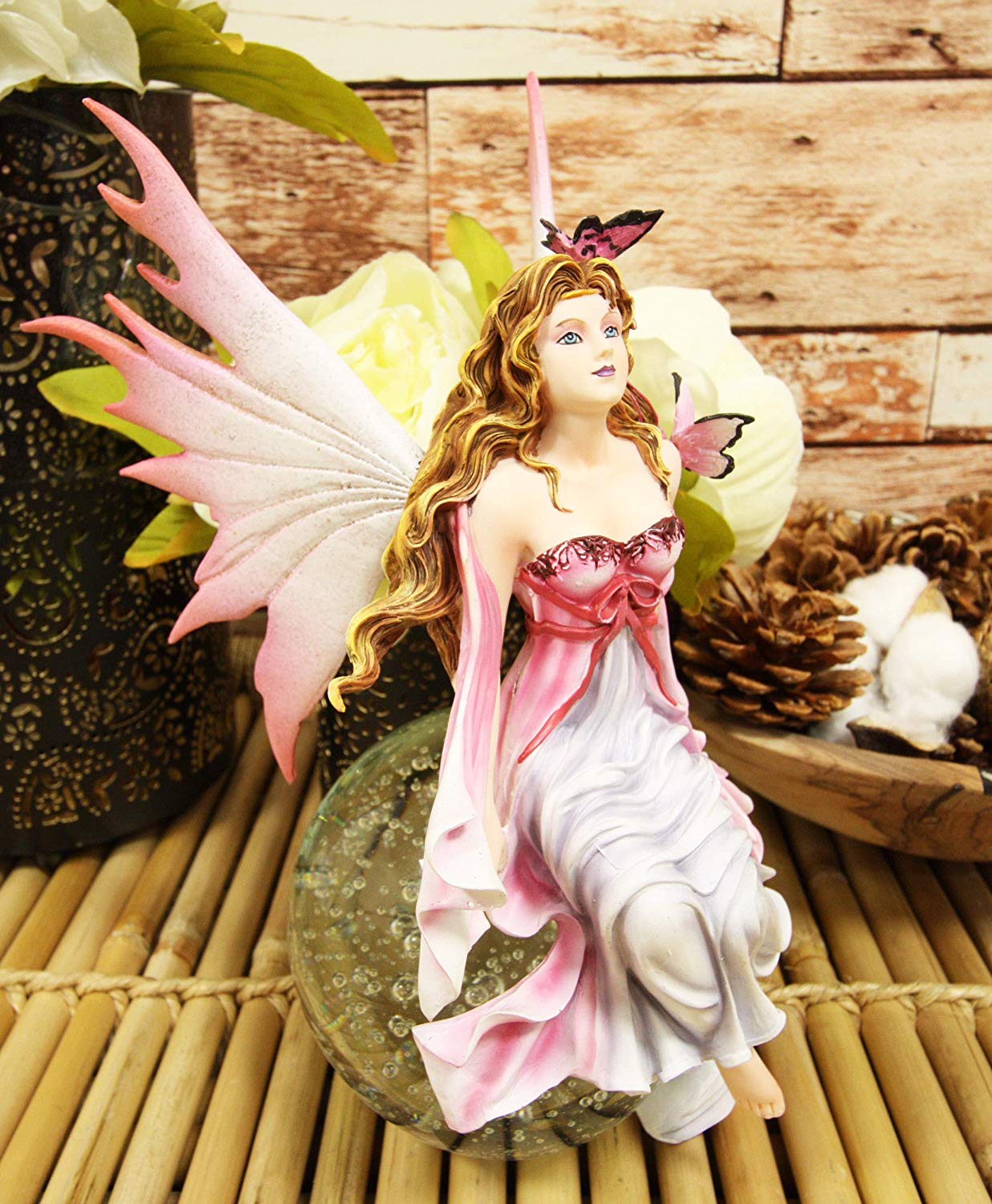 Daybreak Princess Pink Fuchsia Fairy Sitting On Moon Acrylic Bubble Globe Statue - image 3 of 9