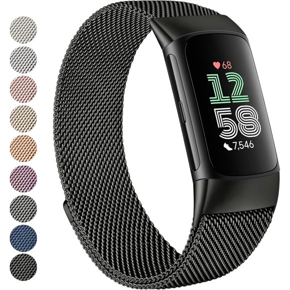 MYKOMI for Fitbit Charge 6 Bands Women Men, Stainless Steel Metal Mesh Loop Adjustable Wristband Replacement Strap Compatible with Fitbit Charge 6 Fitness Tracker