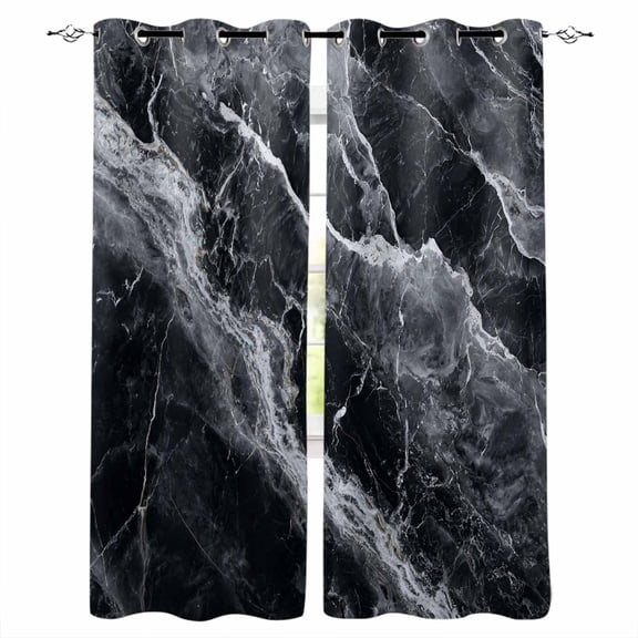 Fsddascl Black Marble Blackout Curtains for Bedroom/Living Room, Thermal Insulated Kitchen Curtains, Vintage Chic Abstract Texture Aesthetic Grommet Darkening Window Treatment Drapes 52"x72"x2