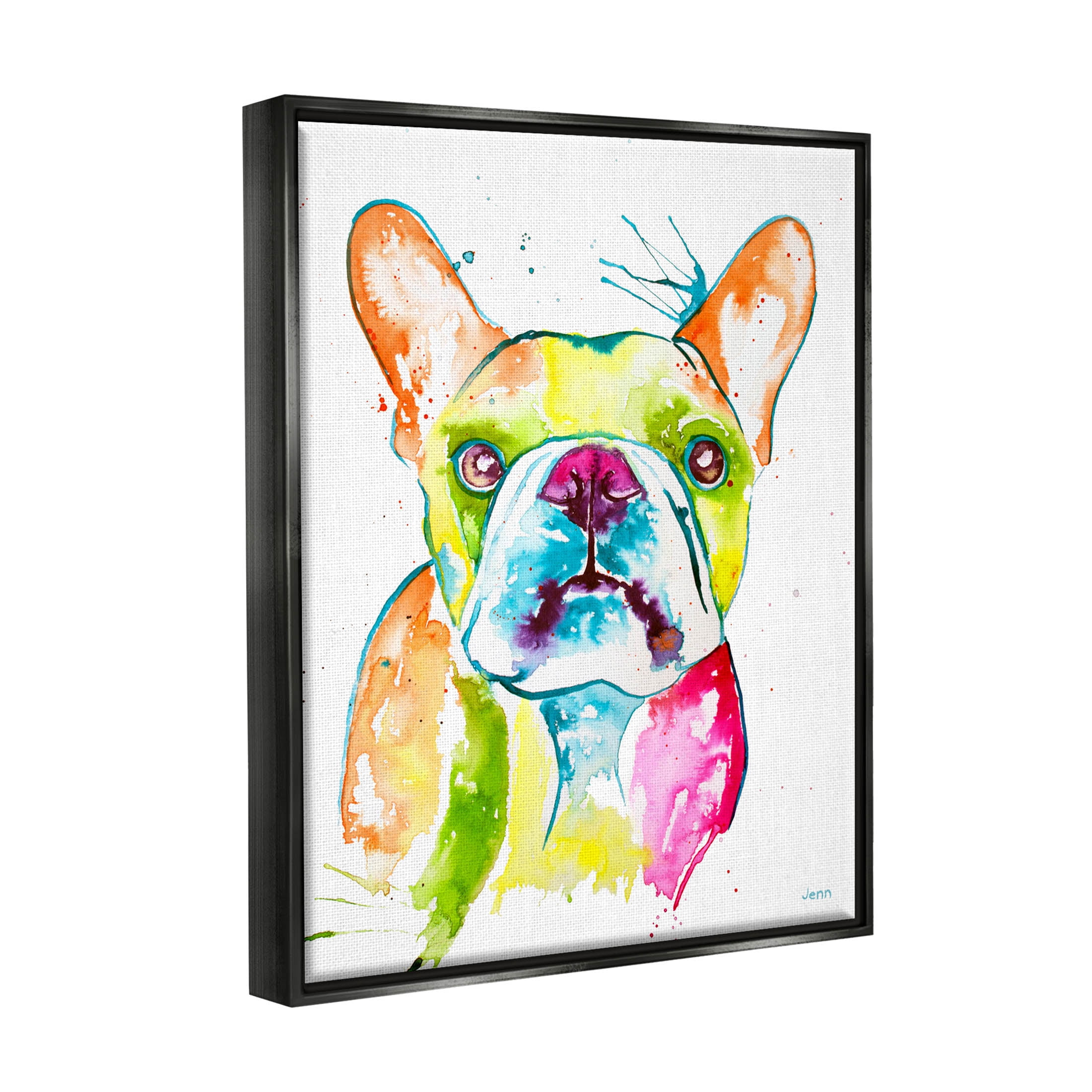 Modern French Bulldog Fun Portrait Animals & Insects Graphic Art Jet Black Framed Art Print Wall Art