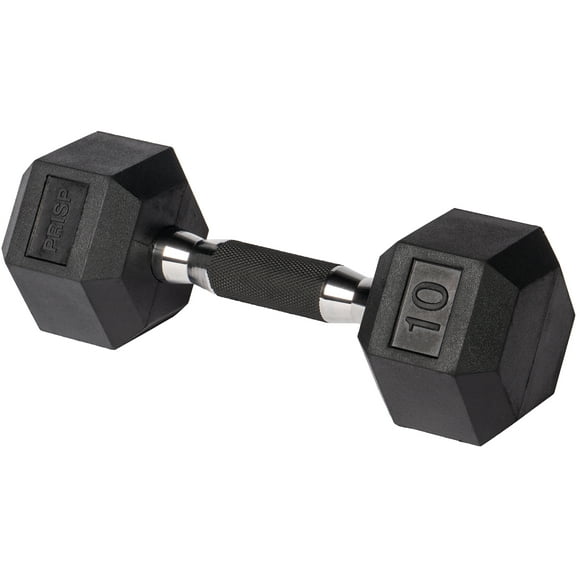 PRISP Rubber Encased Hex Dumbbell - Cast Iron Hand Weight for Home Gym, Exercise and Fitness with Rubber Grip; Sold Individually