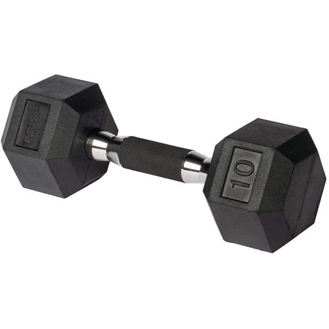 PRISP Rubber Encased Hex Dumbbell - Cast Iron Hand Weight for Home Gym, Exercise and Fitness with Rubber Grip; Sold Individually