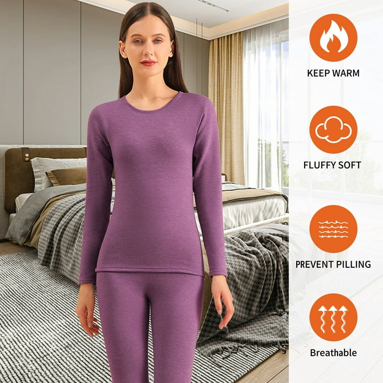 Women's Wool Thermal Underwear,Silk Base Layer Pajama Set , Long