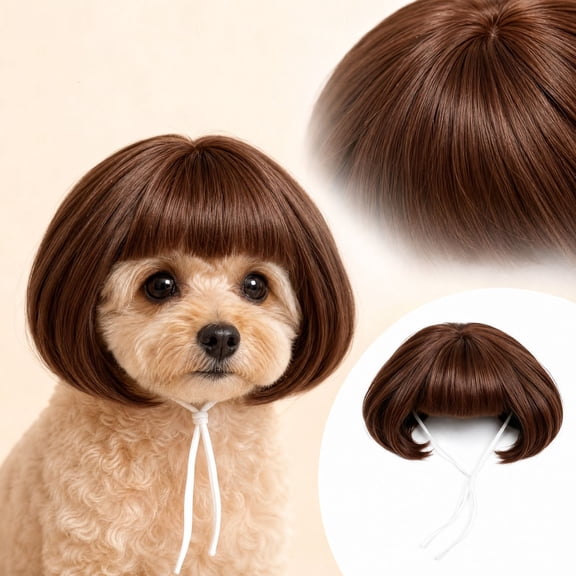 Dog Wig, Pet Wig with Adjustable Elastic Band, Brown Dog Costume Pet Costume Accessory, Halloween Party, Cosplay Events, Photo Shoots, Social Media Content