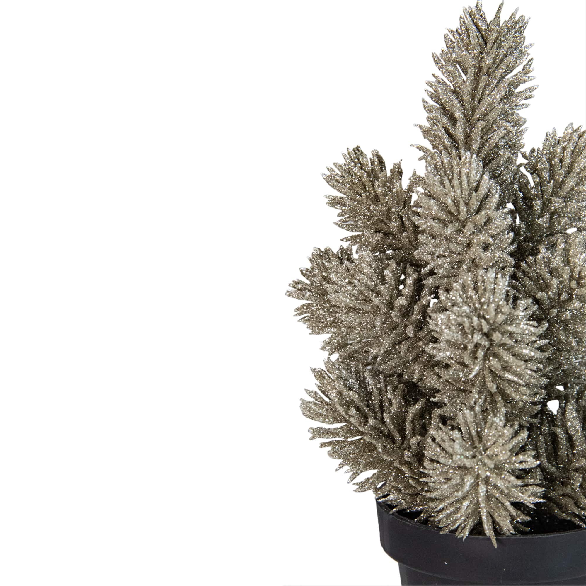 8.5 Potted Glitter Artificial Pine Christmas Tree  - Unlit - 8.5" Green