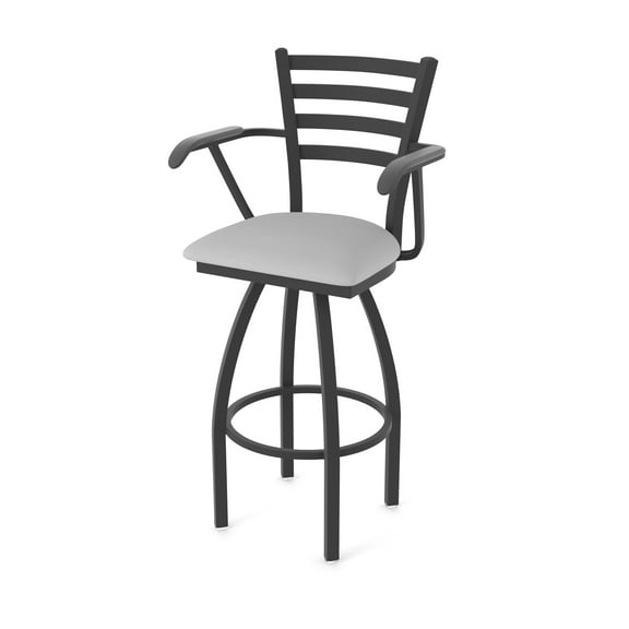 415 Jackie with Arms 25" Swivel Counter Stool with Black Wrinkle Finish and Canter Folkstone Grey Seat