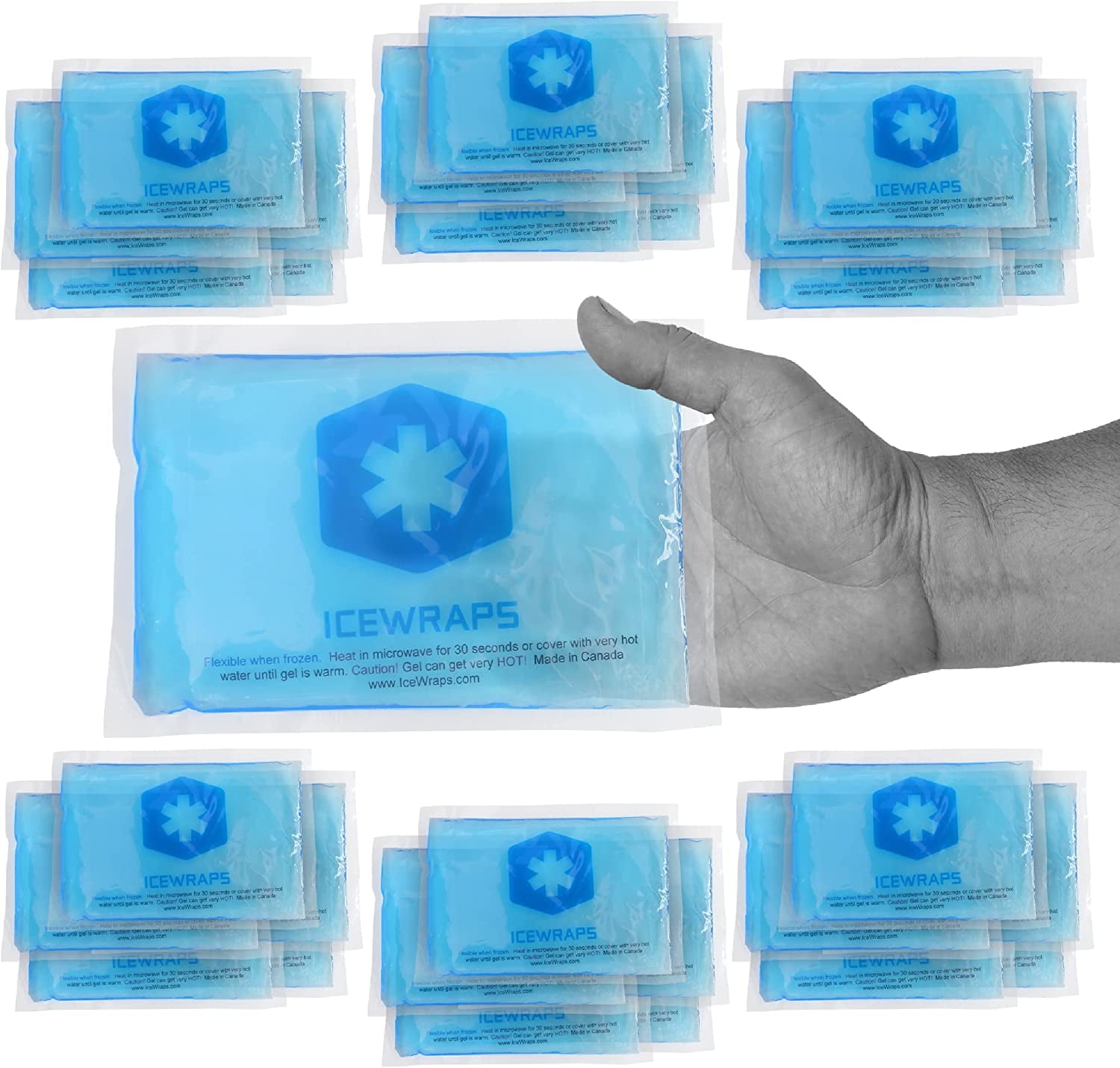 ICEWRAPS Hot & Cold Ice Packs - 3 x 5 in. Soft Gel Ice Packs – Reusable for Injuries Headaches, Joints, Fevers, & More – Made of Pro-Grade, Puncture-Proof Material (60 Packs)