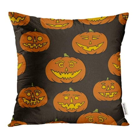 CMFUN Autumn Jack O Lantern Halloween Cartoon Carving Doodle Drawn Evil Expression Face Pillow Case Pillow Cover 16x16 inch Throw Pillow