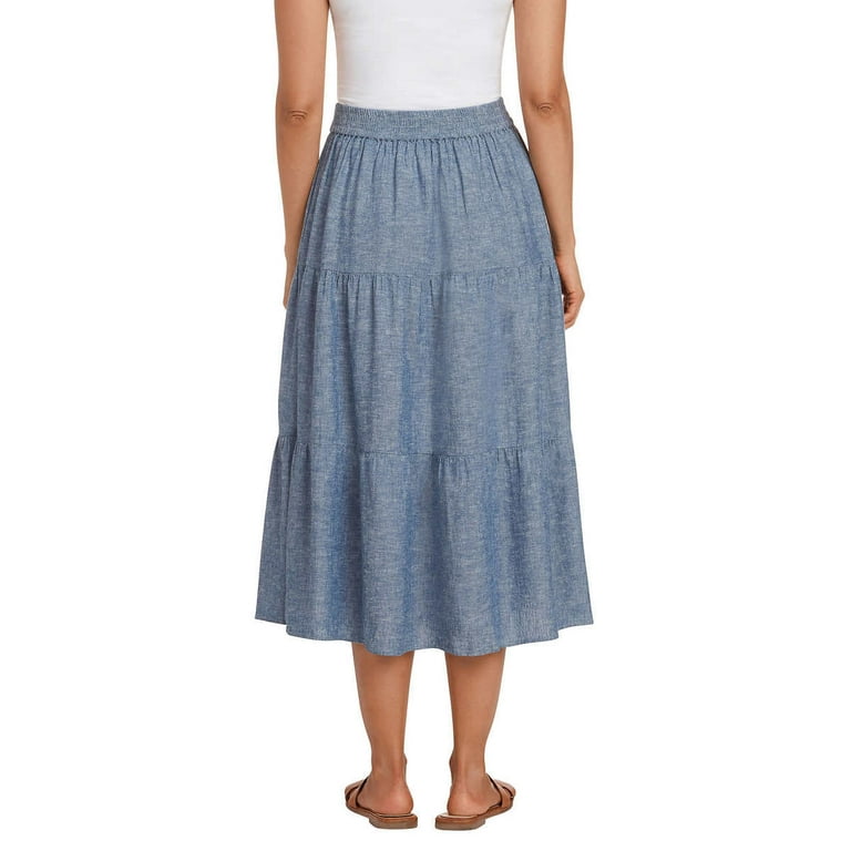 Matty M Women's Linen Blend Side Slit Pockets Tiered Midi