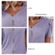 thumbnail image 4 of Camiseta con cuello en V para mujer, mangas cortas de pétalos, botón frontal, blusas sueltas informales, color morado lavanda S, 4 of 5