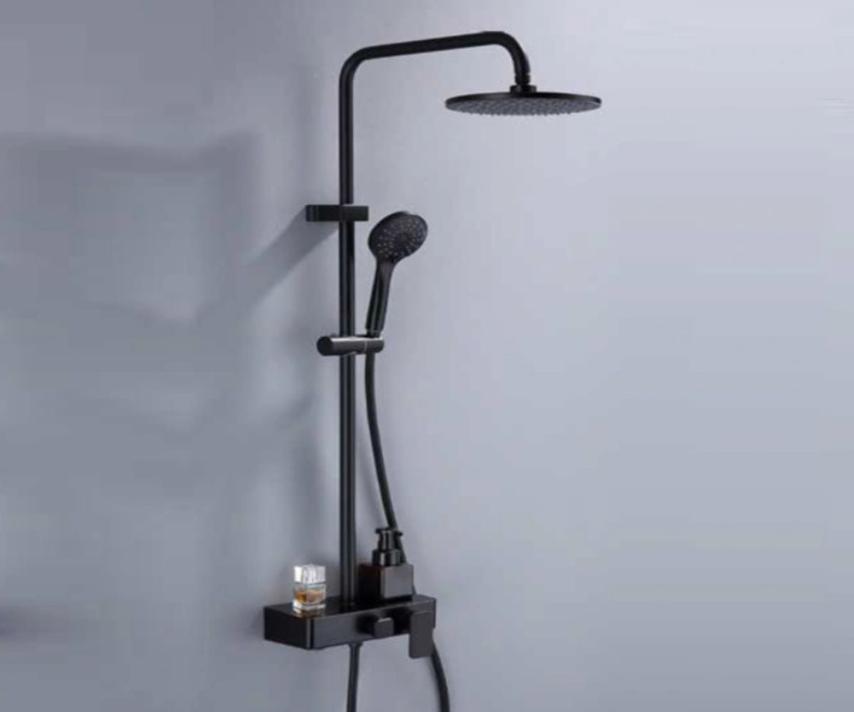 DROP Bath and Kitchen DR091029 Round Wall Mount Shower Set in Black Color