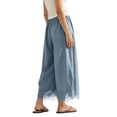 thumbnail image 7 of TEAJOPSUU Womens Cropped Lace Hem Pants Flowy Drawstring Elastic High Waisted Culottes Pants with Pockets Casual Wide Leg Palazzo Trousers Blue, 7 of 7