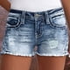 thumbnail image 2 of Pantalones cortos casuales ajustados con bolsillos para mujer: pantalones cortos vaqueros negros lisos, borde rizado, primavera-verano, tallas S-XXL, 2 of 8
