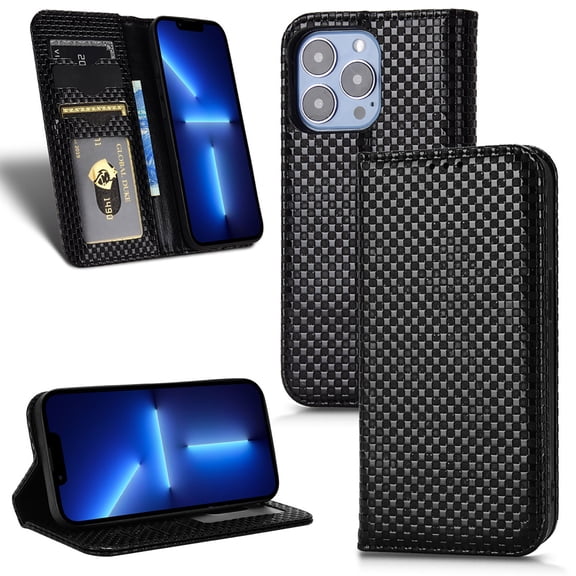 K-Lion Case for Apple iPhone 14 Pro,Luxury PU Leather Magnetic Closure Folio Flip Kickstand Wallet Cover with Card Slots & Cash Pocket Shockproof Phone Case,Black