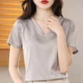 thumbnail image 4 of Annhoo Womens Tops Dressy Casual Solid Color V Neck Loose Spring Short Sleeve Shirts Fashion Summer Clothes, 4 of 5