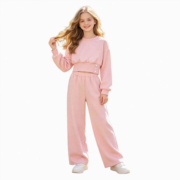 Enyan Girls Fall Clothes Winter Sweatsuit Solid Color Long Sleeve Sweatshirt Sweatpant Set 2Piece Kid Outfit for Girl,8-9 Years