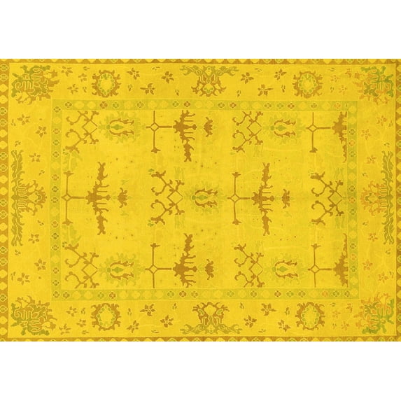 Ahgly Company Machine Washable Indoor Rectangle Oriental Yellow Traditional Area Rugs, 7' x 10'