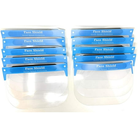 Full Face Safety Face Shield Transparent Breathable Visor Windproof Dustproof Shield With Protective Clear Film Elastic Band Unisex Comfort Sponge Bulk (10-Pack)