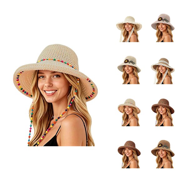 Straw Hats for Women Wide Brim Sun Hat Foldable Packable Beach Hat for Vacation Travel