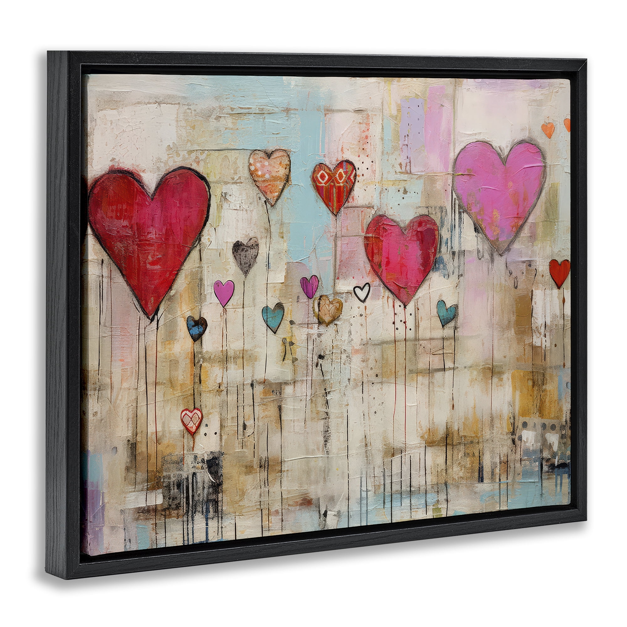Stupell Industries Modern Floating Hearts Abstract Painting Black Floater Framed Canvas Art Print Wall Art, 31 x 25
