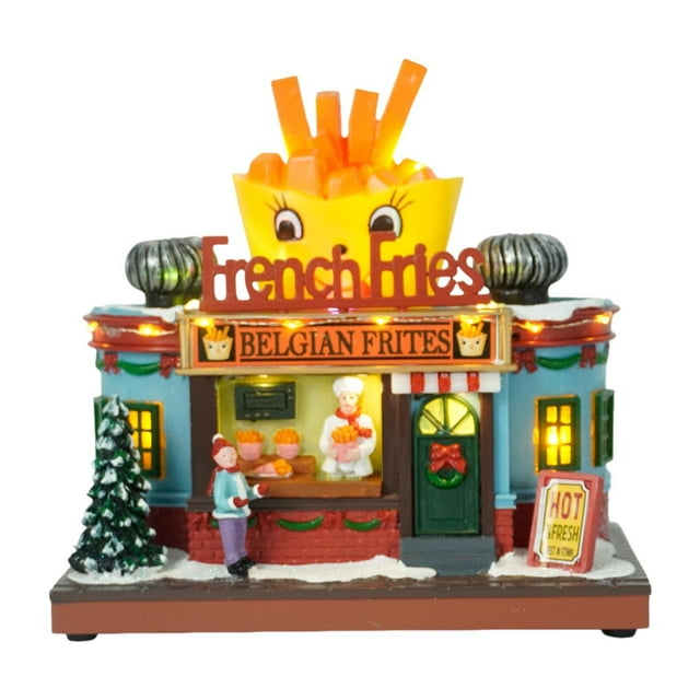 Estatua decorativa de casa con dibujos de patatas fritas, miniatura , casa de nieve navideña, figura para dormitorio, decoración del hogar