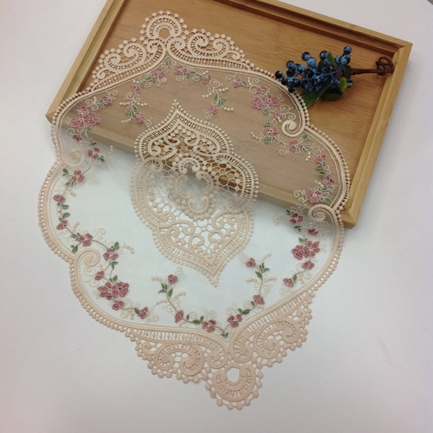 Posavasos de encaje de estilo europeo, mantel de mesa de café a prueba de polvo vintage con bordado de encaje, mantel individual, decoración de muebles