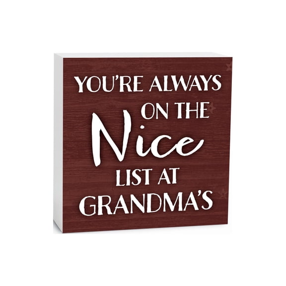 Nice List At Grandma's Red Woodgrain 5 x 5 Wood Tabletop Sign Plaque