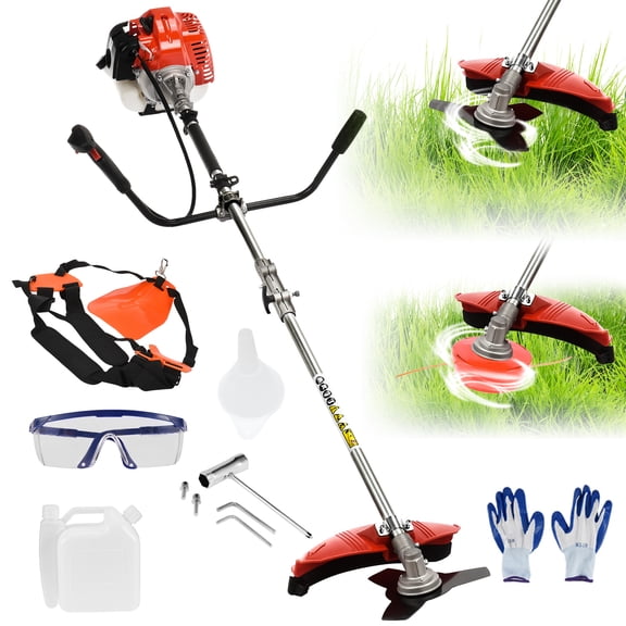Hedge & Grass Trimmer: 52cc 2-Stroke Gas Backpack Trimmer with Straight Shaft, String Head & Guard Accessories for Heavy Duty Use