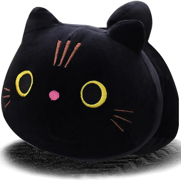 Xishao Almohada de felpa de gato negro de 10 pulgadas, peluche de gato, lindos juguetes de gatito, almohada suave para dormir, para niñas, niños y mujeres, 1 unidad (pequeña) Negro Small (Pack of 1) Xishao Juguetes