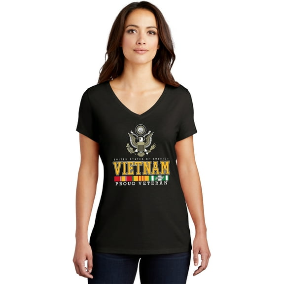 USA Proud Vietnam Veteran Eagle Womens Tri Blend V-neck T-Shirt, XL Black