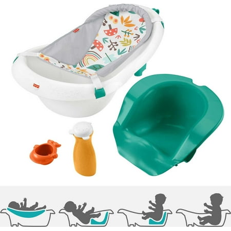 Fisher-Price 4-in-1 Sling ‘n Seat Tub Baby to Toddler Bath with 2 Toys, Whimsical Forest, Plastic