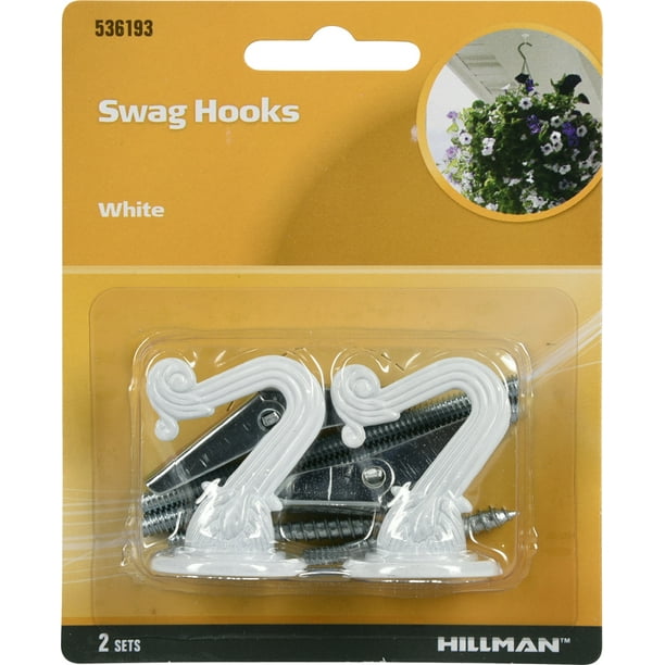 Hillman White Swag Hooks with Anchors (30lb) 2 Sets