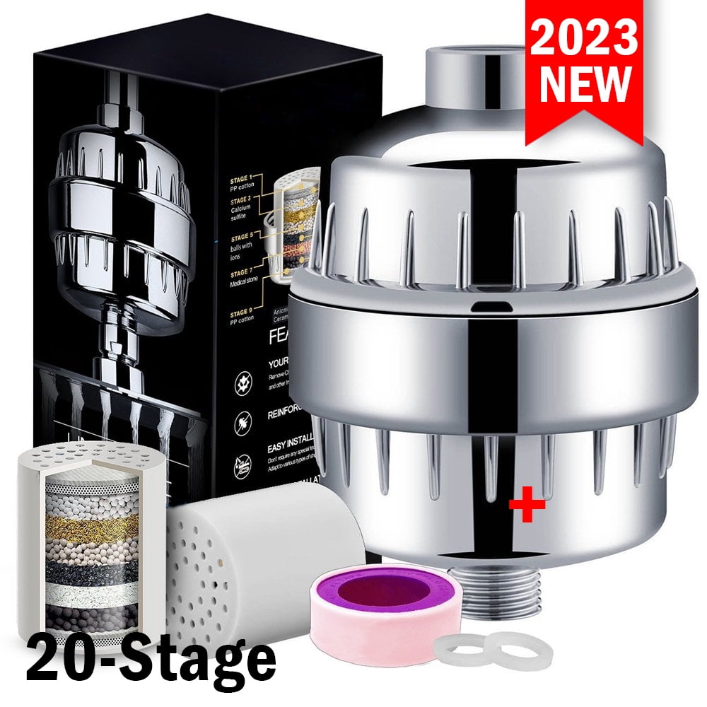 20Stage Shower Head Filter, with 2 Replaceable Filter Cartridges for