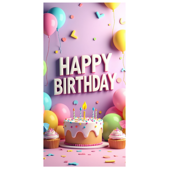 Colorful Happy Birthday Banner with Balloons Cupcakes and Cakes Decors Background Backdrop for Birthday Party Photography Props Celebrations Decorations