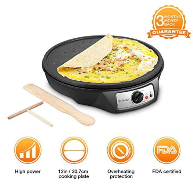 Eggs Electric Crepe Maker 16 Electric Nonstick Crepe Pan with Batter Spreader Precise Temperature Control for Blintzes Pancakes and More 3KW Electric Pancakes Maker Griddle 