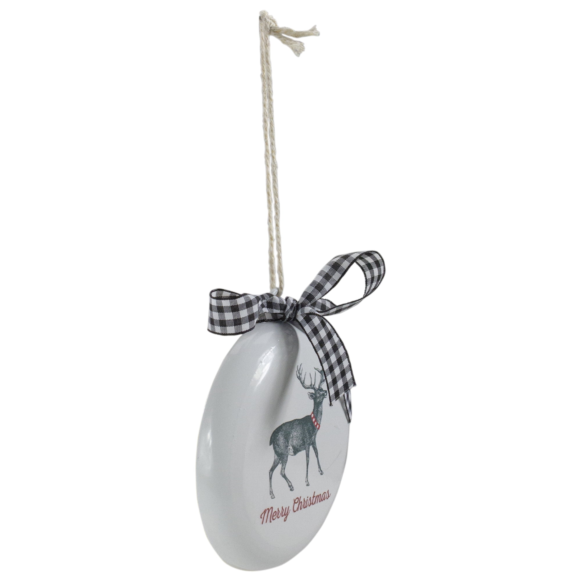 4.5" White and Black Reindeer "Merry Christmas" Disc Ornament