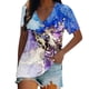 thumbnail image 1 of Gibobby Playera de Verano para Mujer Camiseta suelta informal con cuello en V para mujer, blusa manga corta con estampado(Azul,XL), 1 of 5