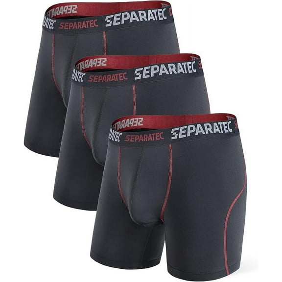 Separatec Men's Athletic Underwear Anti Chafing Quick Dry Long Leg Boxer Briefs for Men with Support Dual Pouch 3 Pack