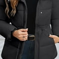 thumbnail image 6 of Hueook Coats for Women Puffer Hooded Jackets Women's Solid Color Hooded Drawstring Zipper Button Jacket with Pocket Black S, 6 of 6