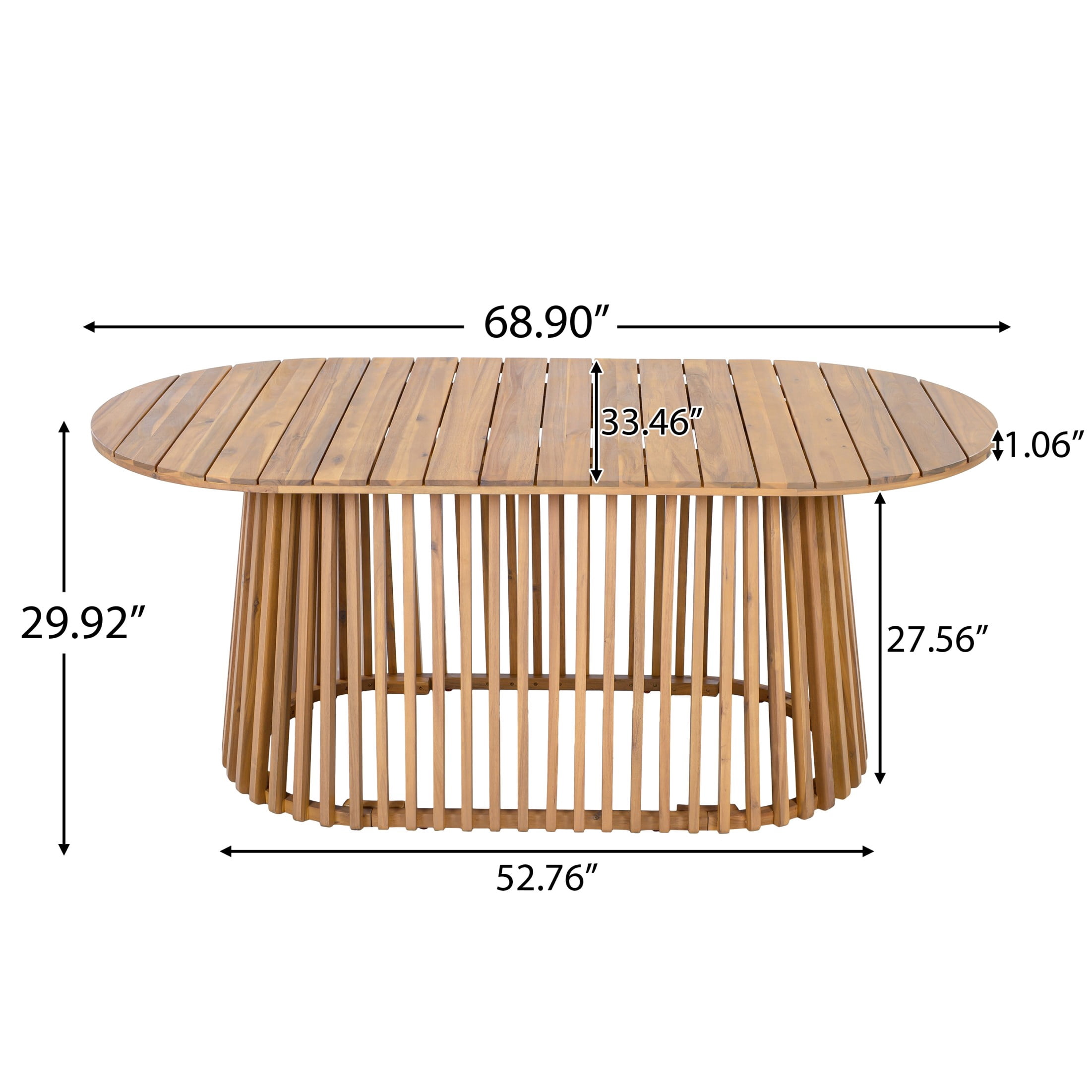 Christopher Knight Home Outdoor Oval Dining Table, Solid Acacia Wood Slatted Patio Table, Light Teak