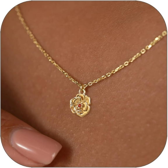 Sunyuer Dainty Flower Necklace for Women Birthflower Birthstone 14K Gold Plated necklaces Trendy Zircon Birthday for Women Jewelry