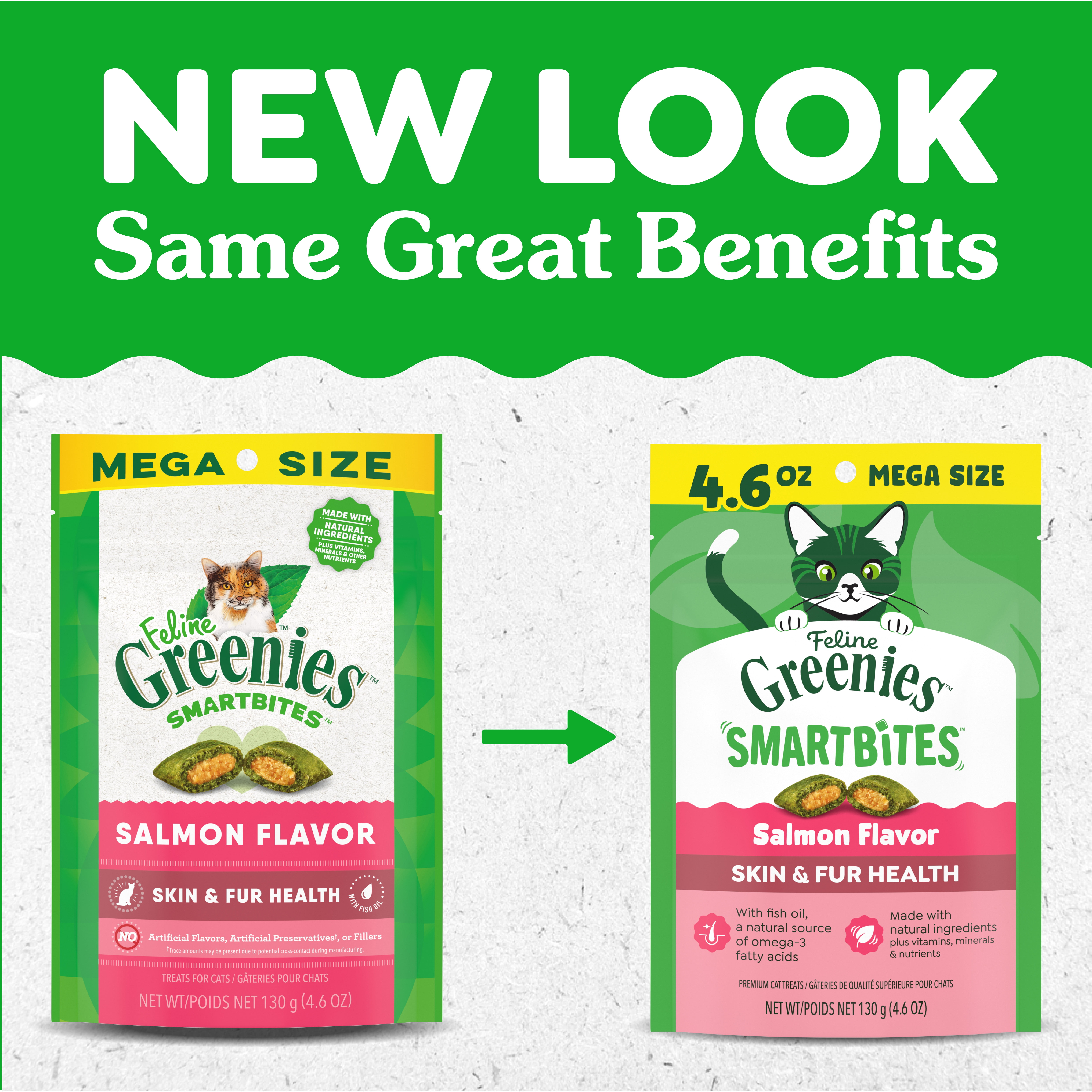 Greenies Feline Smartbites Salmon Flavor Skin & Fur Health Cat Treats, 4.6 oz Pack