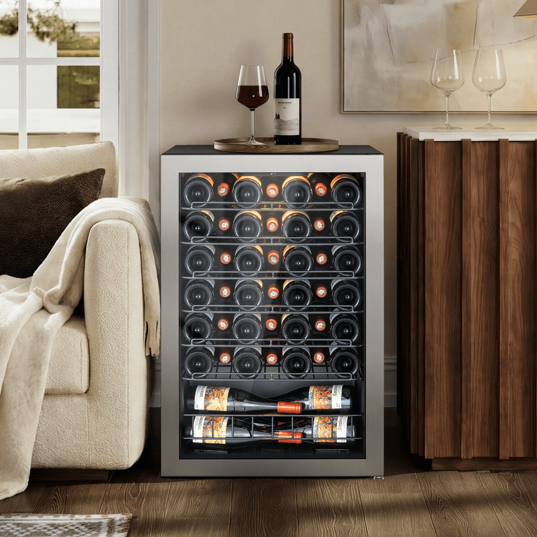 Ca'Lefort Wine Cooler Refrigerator, 4.6 cu.ft. Mini Wine Fridge Freestanding Wine Chiller with Double-Layer Glass Door for Home/Office
