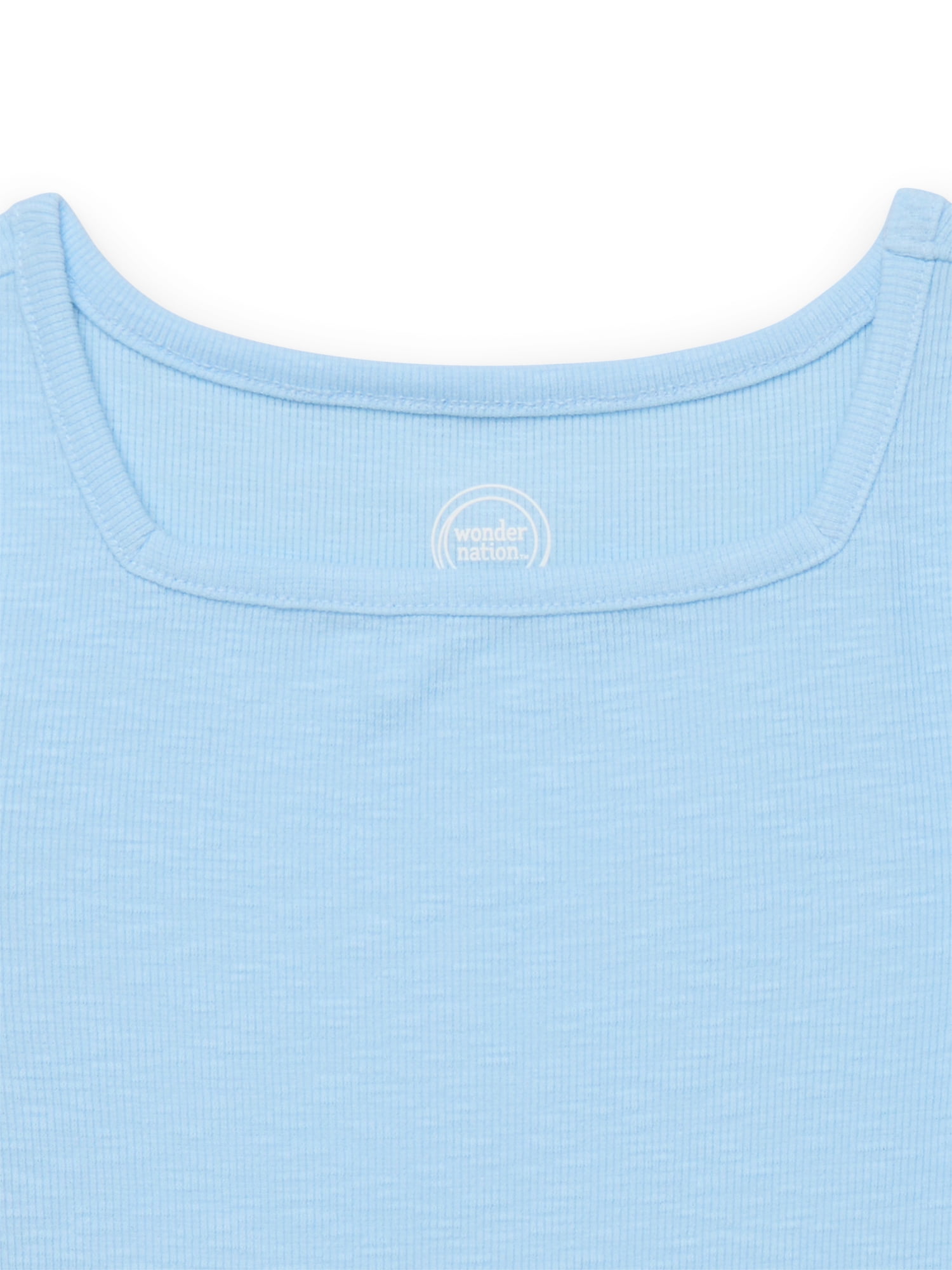 Wonder Nation Girls Short Sleeve Square Neck Ribbed T-Shirt, Sizes 4-18 & Plus