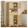 thumbnail image 2 of Tall Storage Cabinet with 2 Drawers & Adjustable Shelves, Rattan Cabinet, Kitchen Storage Cabinet, Pantry Cabinet with 4 Doors, Tall Cabinet for Living Room, Kitchen, Home Office, Natural, 2 of 8