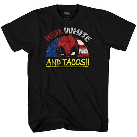 Deadpool American Flag Tacos America Funny Humor Pun Avengers X-Men Dead Pool Graphic Men's Adult T-Shirt Tee